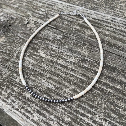 3mm Sterling Silver Pearls with White Magnesite Choker
