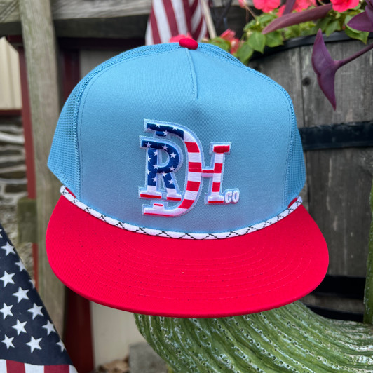 Red Dirt Hat Co. Patriotic Logo Light Blue and Red Hat