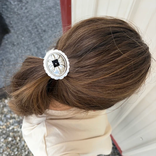 Silver Oval Concho Hair Tie Concho-Hair
