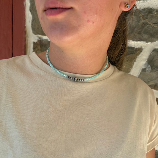 15" Turquoise Shell Heishi Necklace NEC-SHE-123-BLU