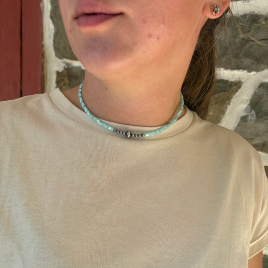 15" Turquoise Shell Heishi Necklace NEC-SHE-123-BLU