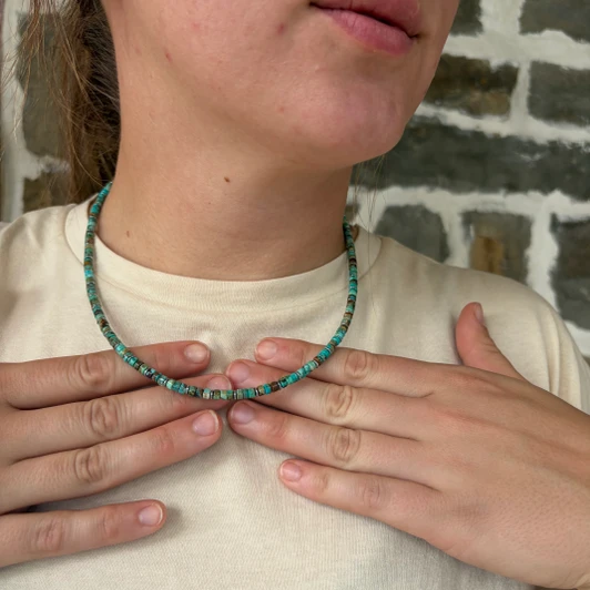 18" Turquoise Heishi & Hematite Necklace