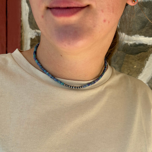 Purple Dolomite Heishi & Sterling Silver Pearl Choker CHO-STE-134-PUR