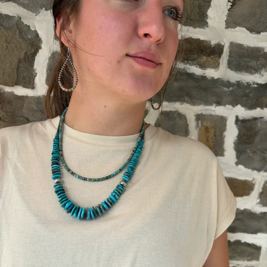 Sterling Silver with Green & Orange Heishi Teardrop Earrings