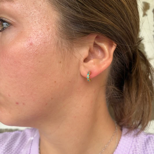 Turquoise 14K Gold Plate Dot Hoop Earrings WJER1689-G