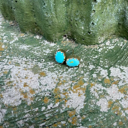 Turquoise Nomad Gold Plate Oval Stud Earrings KT24E150-GP-1