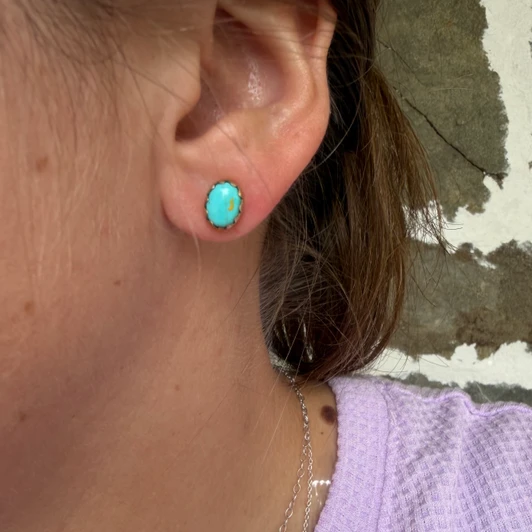 Turquoise Nomad Gold Plate Oval Stud Earrings KT24E150-GP-1