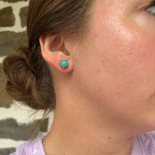 Turquoise Nomad Gold Plate Rounded Square Stud Earrings KT24E150-GP-2