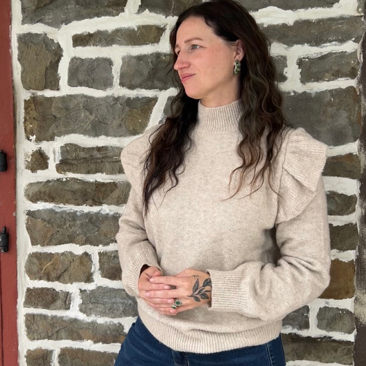 Ladies Oatmeal Ruffle Sleeve Sweater
