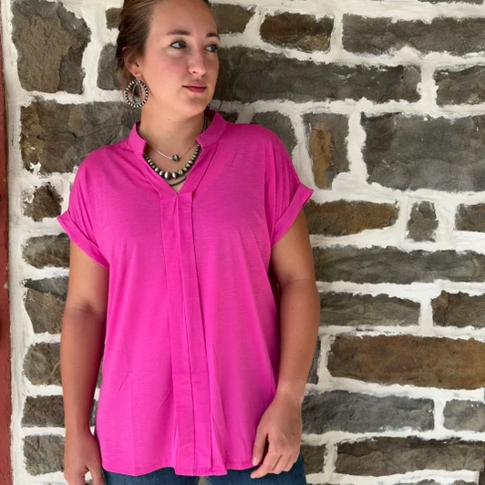 Dear Scarlett Paradise Pink Wrinkle-Free Pleated Blouse BLOOM-E001-PK
