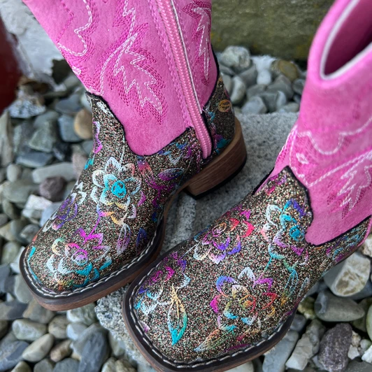Roper Toddler Glitter Rose Brown Square Toe Boot 09-017-1903-3857 BR