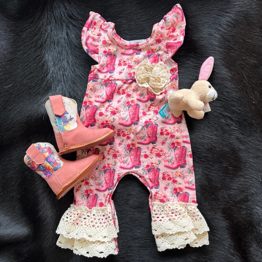 TwoCan Infant Pink Boots Infant Romper TC-PBIR