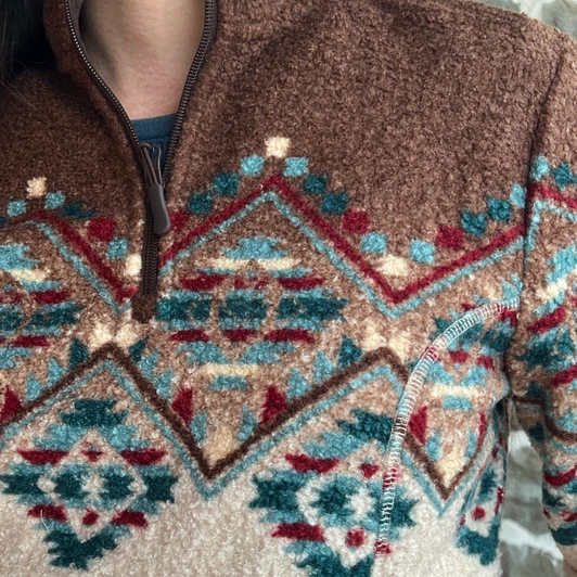 Powder River Ladies Brown Aztec Berber 1/4 Zip Pullover DW91C09296