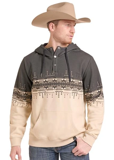 Rock & Roll Men's Border Printed Hoodie 1/4 Snap BM94T09627