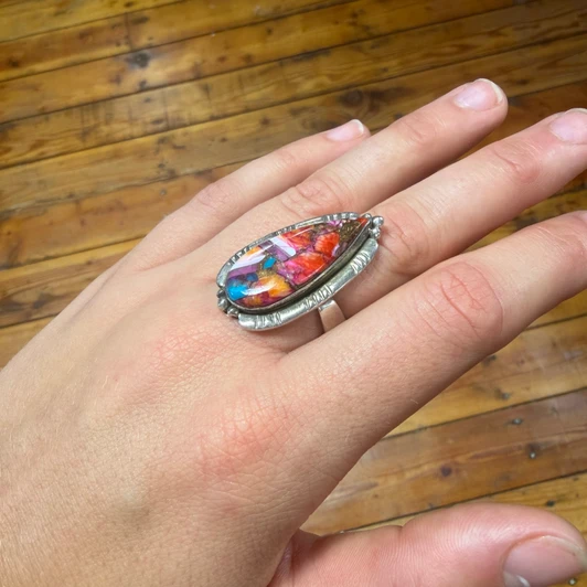 Pink Dahlia Teardrop Adjustable Ring