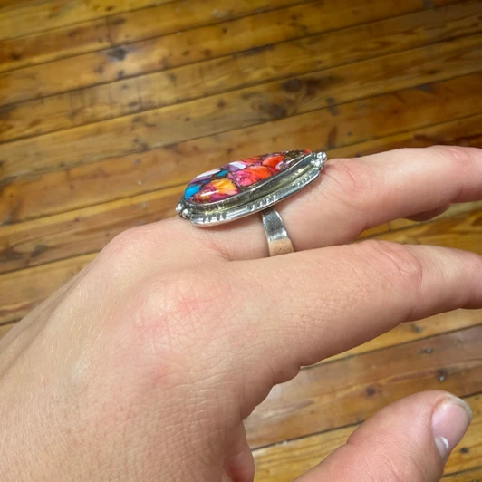 Pink Dahlia Teardrop Adjustable Ring
