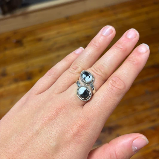 White Buffalo Sterling Silver Adjustable Wrap Ring