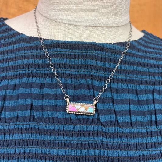 18" Cotton Candy Skinny Beaded Bar Necklace