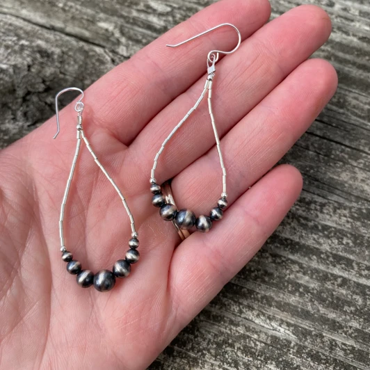 Graduated Sterling Pearl & Liquid Silver Teardrop Earrings