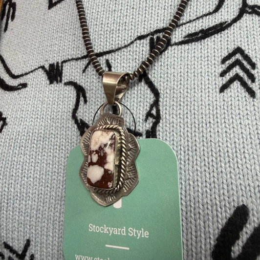 Navajo Handmade Wild Horse Sterling Silver Rectangle Pendant