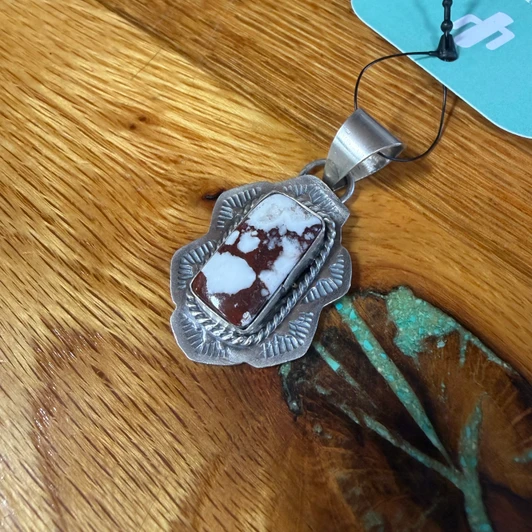 Navajo Handmade Wild Horse Sterling Silver Rectangle Pendant