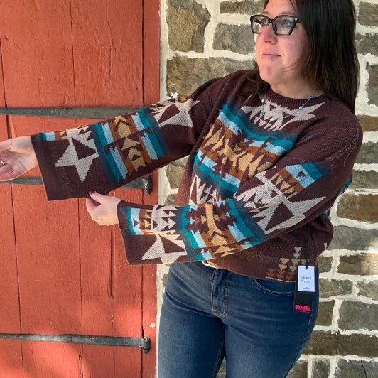 Rock & Roll Ladies Java Brown Aztec Sweater BW32T09366