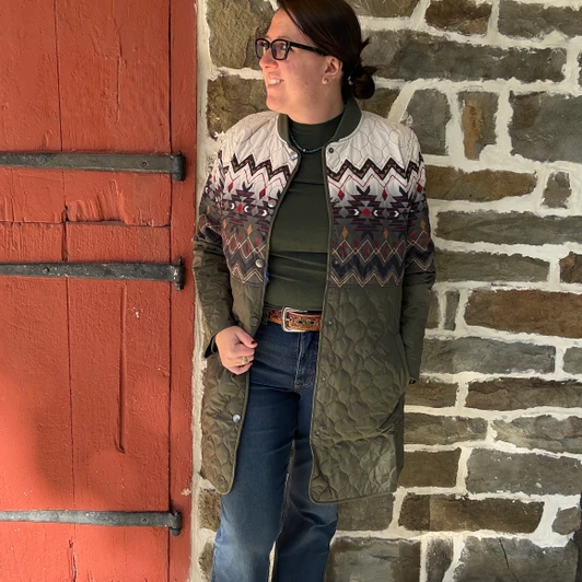 Powder River Ladies Olive Aztec Quilted Packable Jacket DW92C09307
