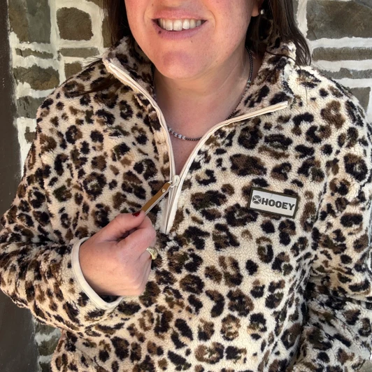Hooey ladies Tan Leopard Fleece Kodi Pullover HFP2604TNPR