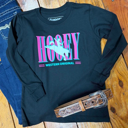 Hooey Girl's Black Wild Ride Long Sleeve Graphic Tee HT2695BK-Y