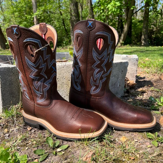 Twisted X Men's Brown Pebbled Blue Steel Toe Cowboy Boot MLCS003