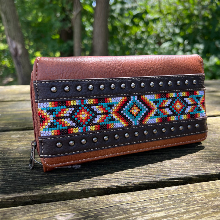 Montana West Tan and Brown Embroidered Aztec Wallet MW1203-W010 BR