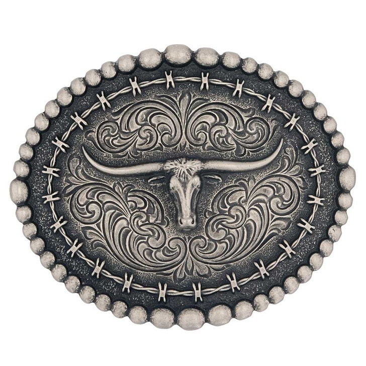 Montana Silversmiths Rustic Barbed Wire Longhorn Belt Buckle A972S