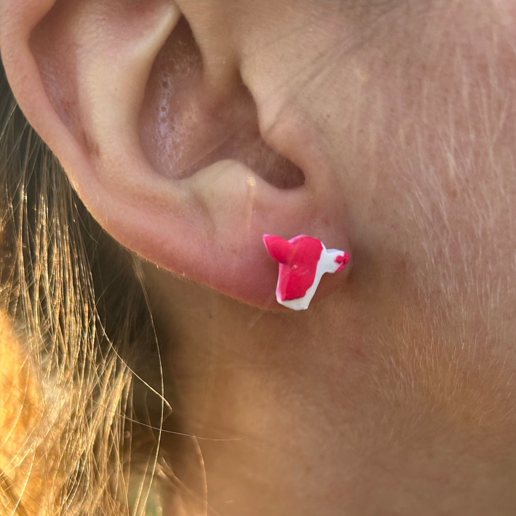 Pink and White Cow Clay Stud Earrings