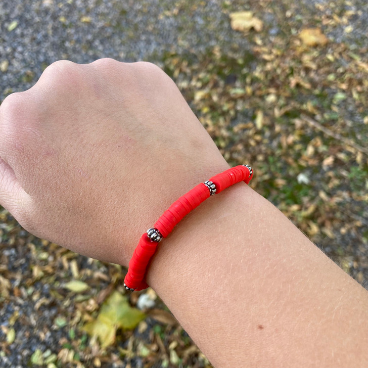 Red Heishi Bead Stretch Bracelet