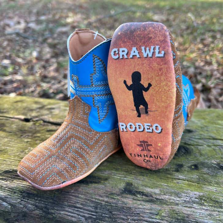 Tin Haul Infant Footwear Bright Blue and Brown Crawl, Walk, Rodeo Mini Maze Boots 14-016-0101-5040 BR