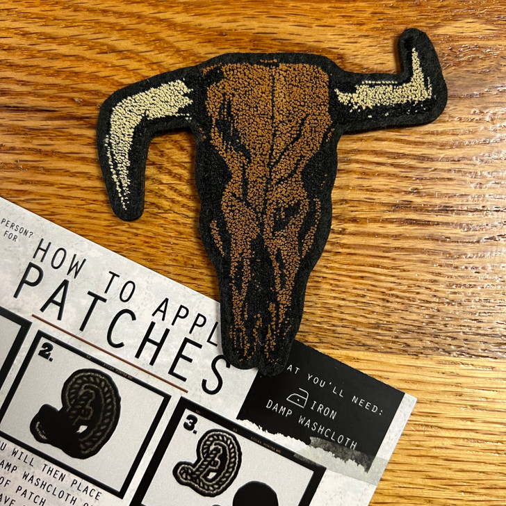 2 Fly Small Bull Skull Iron-On Patch