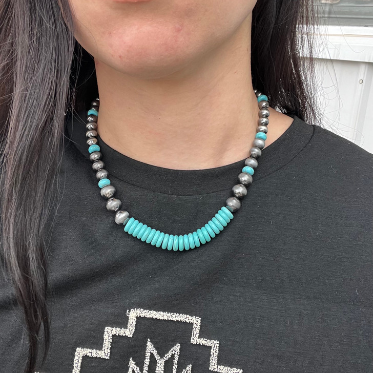 Turquoise Stone & Navajo Pearl Beaded Necklace Set N8371MPTQ