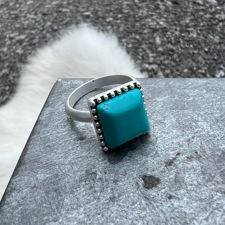 Square Faux Turquoise Adjustable Ring 750383