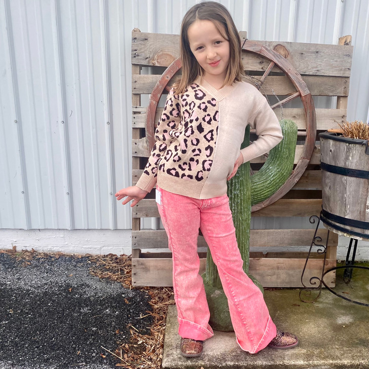 Kids Pink Distressed Flare Pants