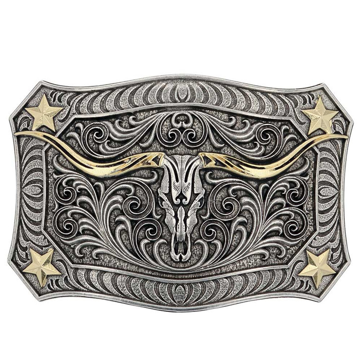 Montana Silversmiths Longhorn Crest Filigree Attitude Belt Buckle A935