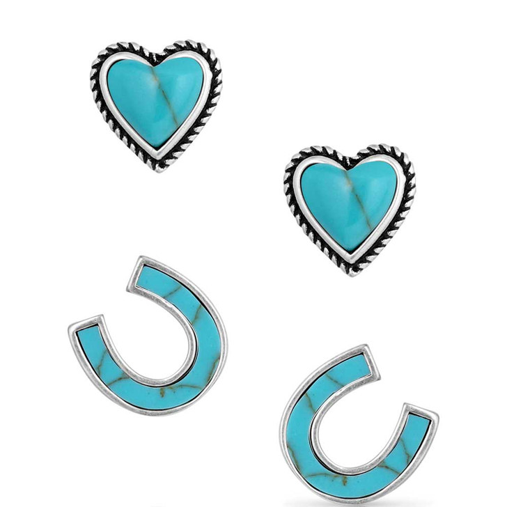 Montana Silversmiths Turquoise Heart & Horseshoe Earring Set ER5807