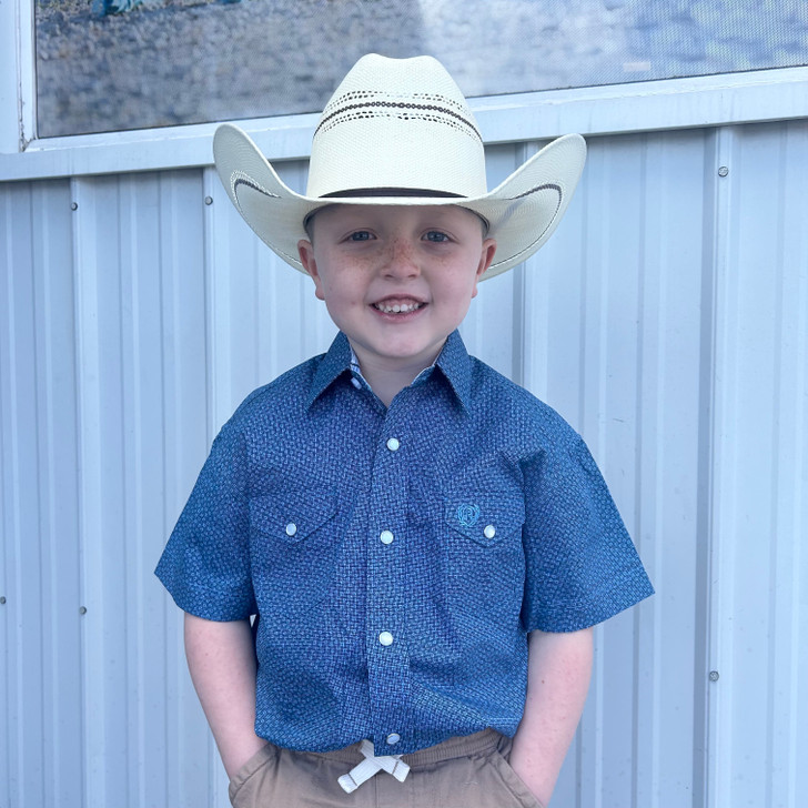 Panhandle Boy's Baby Blue Short Sleeve Geo Snap Shirt PBN3S03316