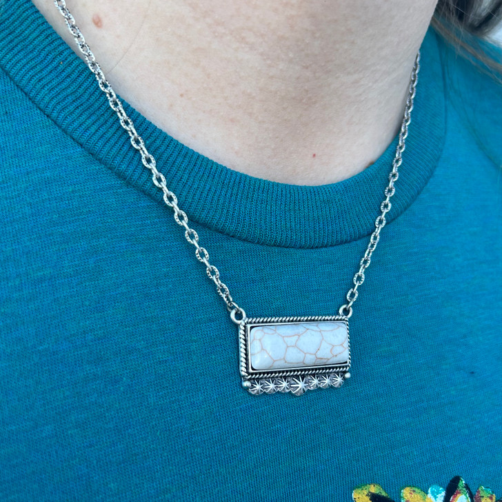 Faux White Buffalo Star Stamped Bar Necklace