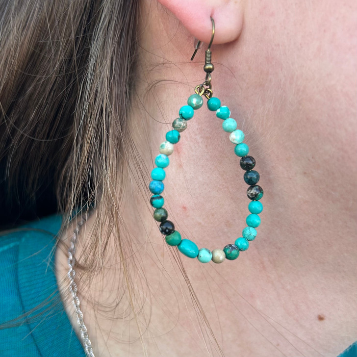 Marbled Turquoise Teardrop Loop Earrings