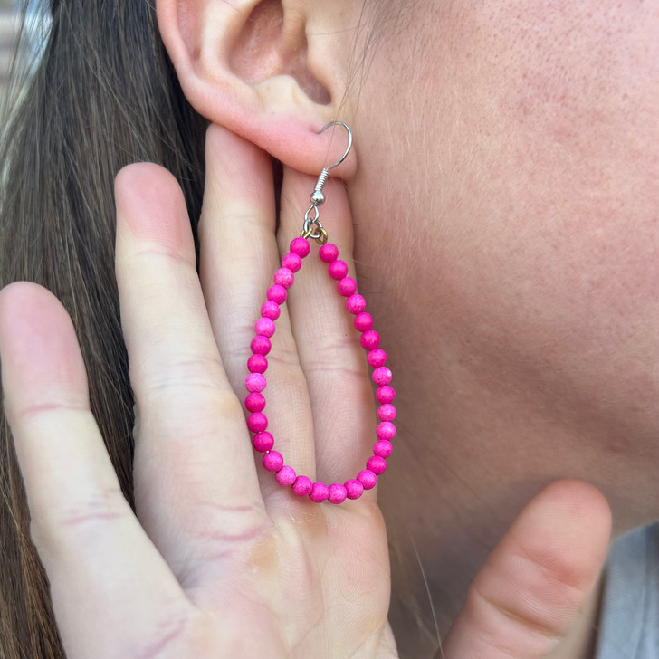 Pink Teardrop Loop Earrings