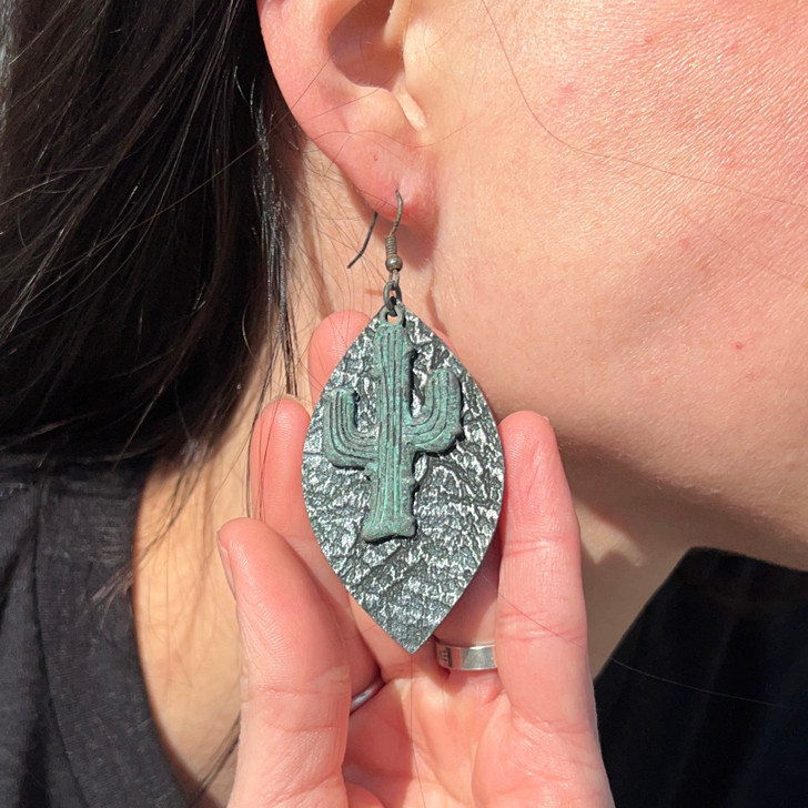 Turquoise Patina Cactus Petal Earrings