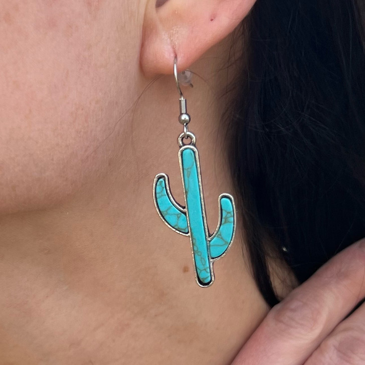 Turquoise Saguaro Cactus Stone Earrings 163364