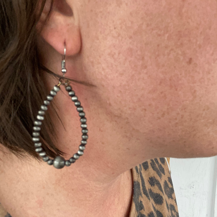 Faux Navajo Silver Teardrop Loop Earrings