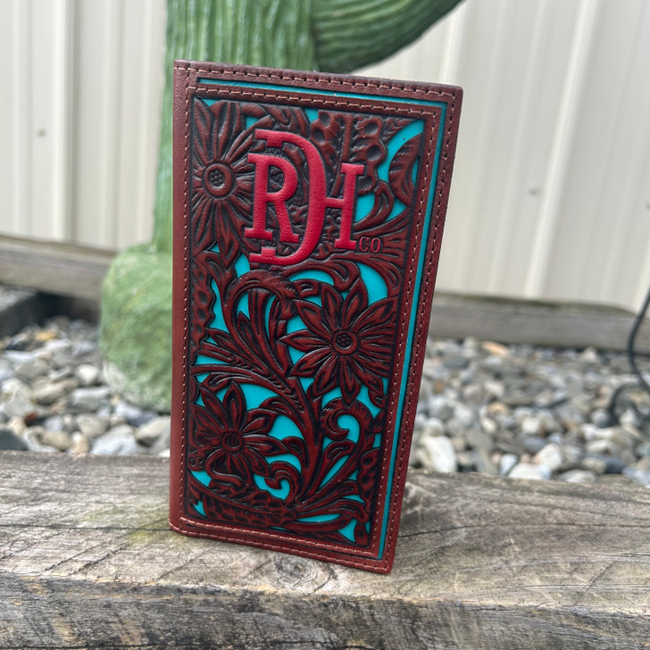 Red Dirt Rodeo Wallet Tooled Accent with Turquoise Inlay