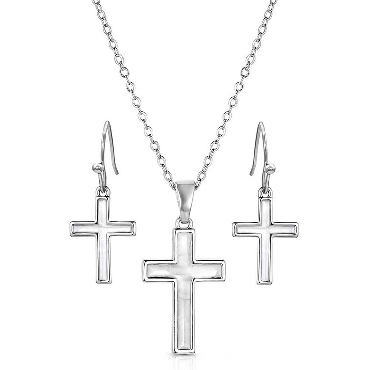 Montana Silversmiths Unwavering Cross Necklace And Earring Set JS5845